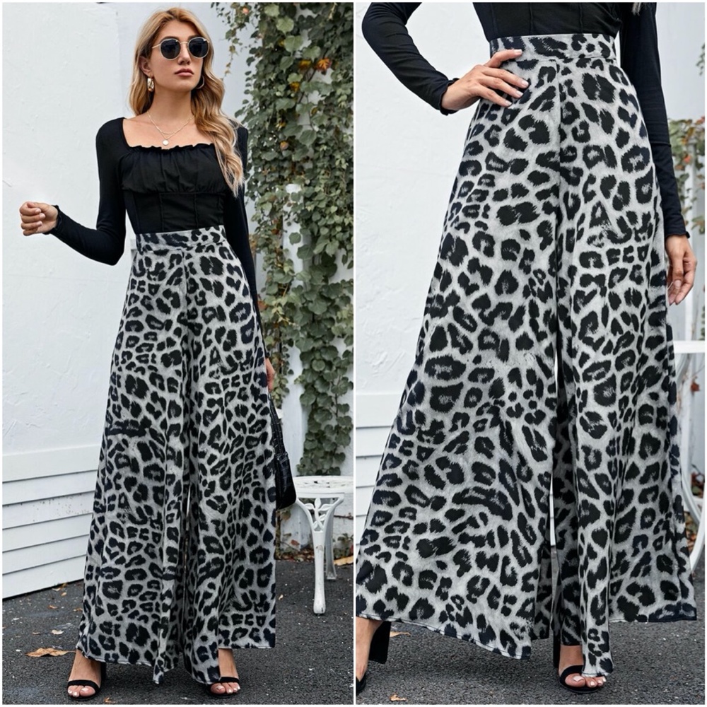 High waist leopard print palazzo Wide leg pants - Picture 2 of 5